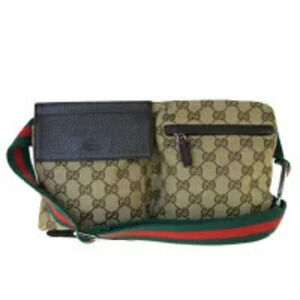 Gucci Sherry Waist Pouch Clutch Bag GG Beige Green Red Canvas Leather